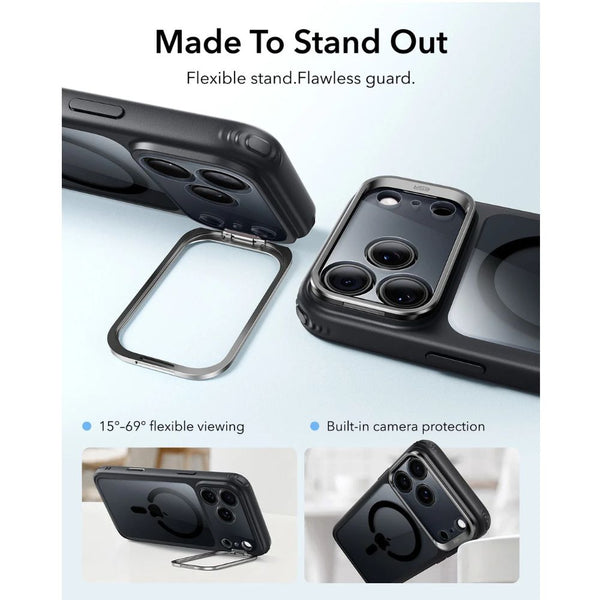 ESR Classic Hybrid Magnetic Case for iPhone 18 Pro Max in Clear Black with adjustable Flex Stand, Camera Control and Qi2 25W charging in Qatar