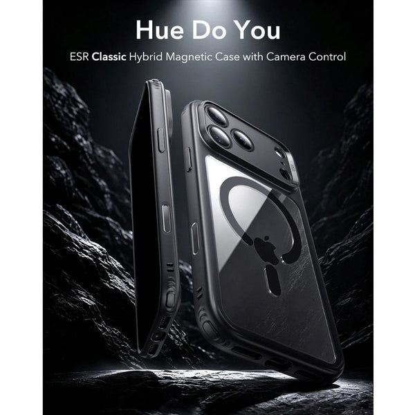 ESR Classic Hybrid Magnetic Case for iPhone 18 Pro Max in Clear Black with Camera Control cover, magnetic attachment and Qi2 25W charging in Qatar