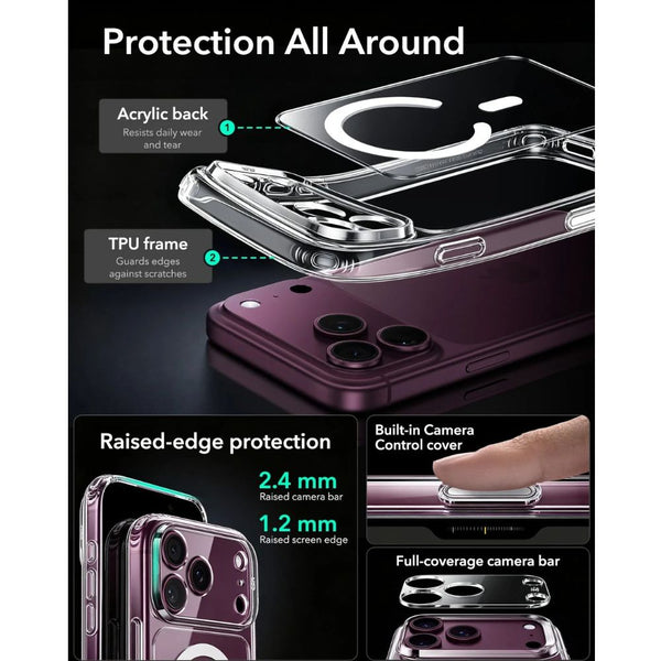 ESR Classic Hybrid Magnetic Case for iPhone 18 Pro Max in Clear with Camera Control cover, magnetic attachment and Qi2 25W charging in Qatar
