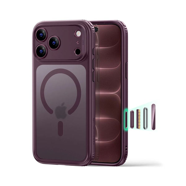 ESR Classic Hybrid Magnetic Case for iPhone 18 Pro Max in Frosted Deep Burgundy with Camera Control cover, magnetic attachment and Qi2 25W charging in Qatar