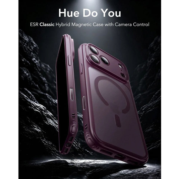 ESR Classic Hybrid Magnetic Case for iPhone 18 Pro Max in Frosted Deep Burgundy with Camera Control cover, magnetic attachment and Qi2 25W charging in Qatar