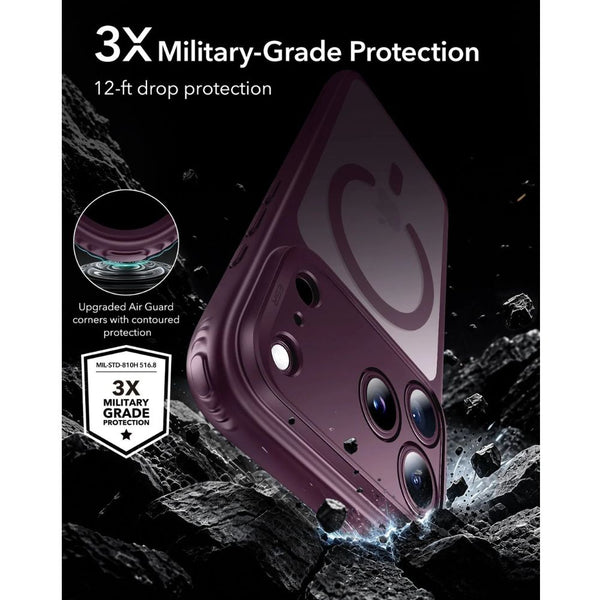 ESR Classic Hybrid Magnetic Case for iPhone 18 Pro Max in Frosted Deep Burgundy with Camera Control cover, magnetic attachment and Qi2 25W charging in Qatar