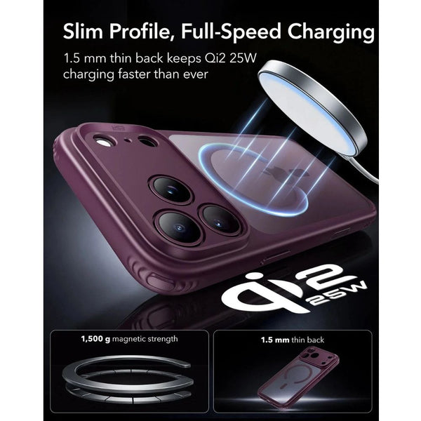 ESR Classic Hybrid Magnetic Case for iPhone 18 Pro Max in Frosted Deep Burgundy with Camera Control cover, magnetic attachment and Qi2 25W charging in Qatar