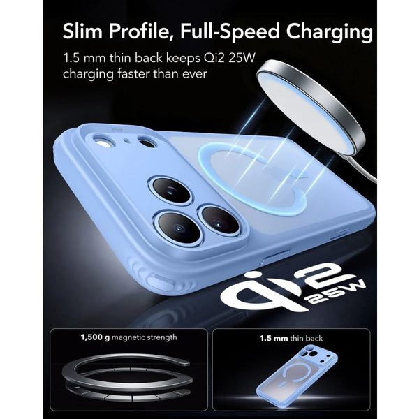 ESR Classic Hybrid Magnetic Case for iPhone 18 Pro Max in Frosted Light Blue with Camera Control cover, magnetic attachment and Qi2 25W charging in Qatar