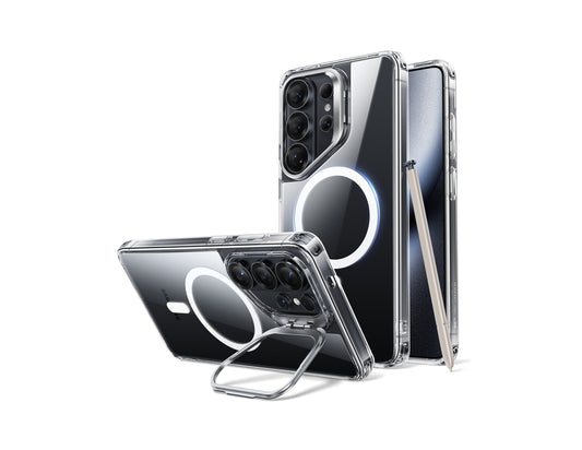 ESR Classic Hybrid Magnetic Stash Stand clear case for Samsung Galaxy S26 Ultra at Thabthaba Store Qatar.