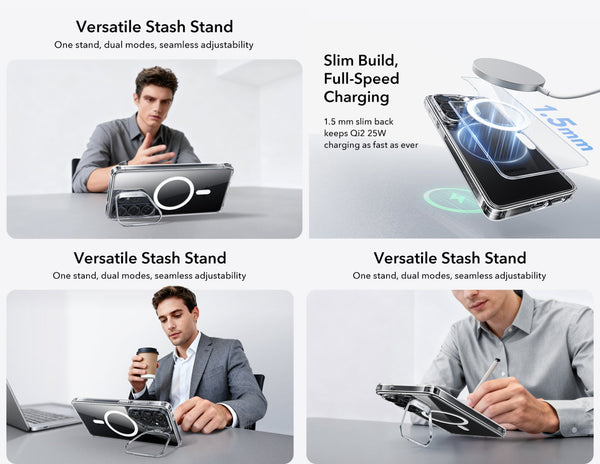 ESR Classic Hybrid Magnetic Stash Stand clear case for Samsung Galaxy S26 Ultra at Thabthaba Store Qatar.