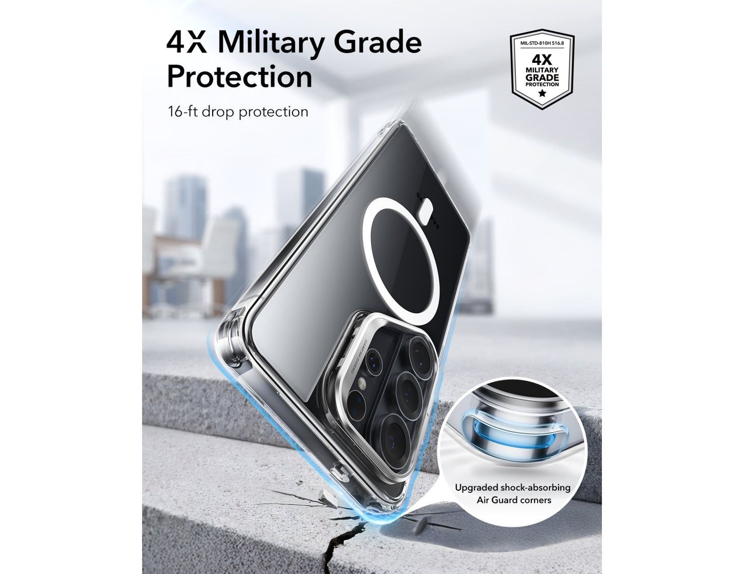 ESR Classic Hybrid Magnetic Stash Stand clear case for Samsung Galaxy S26 Ultra at Thabthaba Store Qatar.