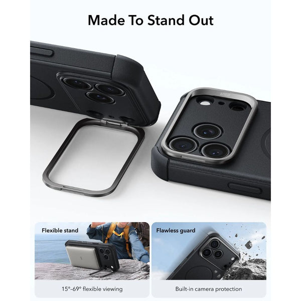 ESR Cyber Tough magnetic black case for iPhone 18 Pro with adjustable flex stand, 26-ft drop protection, and MagSafe compatibility in Qatar