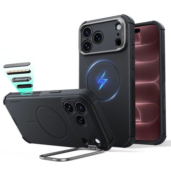 ESR Cyber Tough magnetic black case for iPhone 18 Pro Max with adjustable flex stand, 26-ft drop protection, and MagSafe compatibility in Qatar