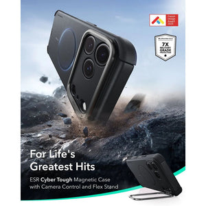 ESR Cyber Tough magnetic black case for iPhone 18 Pro Max with adjustable flex stand, 26-ft drop protection, and MagSafe compatibility in Qatar
