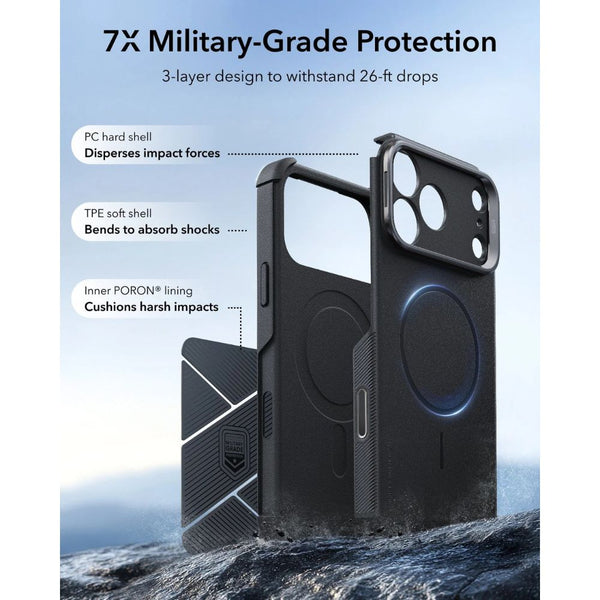 ESR Cyber Tough magnetic black case for iPhone 18 Pro Max with adjustable flex stand, 26-ft drop protection, and MagSafe compatibility in Qatar