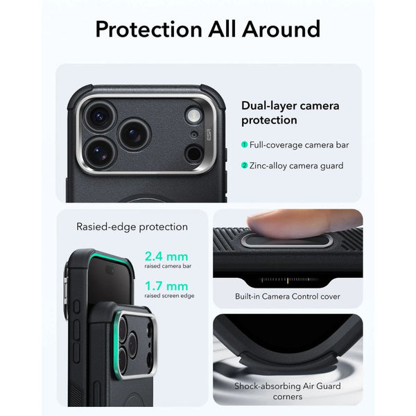 ESR Cyber Tough magnetic black case for iPhone 18 Pro Max with adjustable flex stand, 26-ft drop protection, and MagSafe compatibility in Qatar