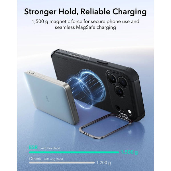ESR Cyber Tough magnetic black case for iPhone 18 Pro Max with adjustable flex stand, 26-ft drop protection, and MagSafe compatibility in Qatar