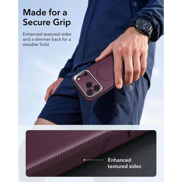 ESR Cyber Tough magnetic Deep Burgundy case for iPhone 18 Pro Max with adjustable flex stand, 26-ft drop protection, and MagSafe compatibility in Qatar
