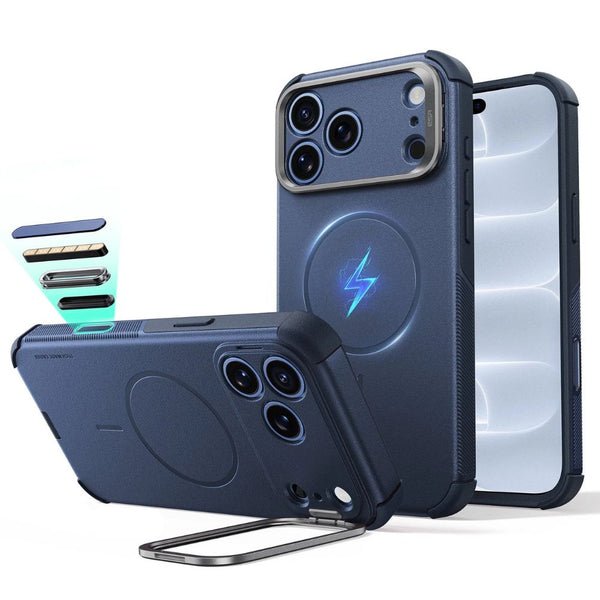 ESR Cyber Tough magnetic Navy Blue case for iPhone 18 Pro Max with adjustable flex stand, 26-ft drop protection, and MagSafe compatibility in Qatar
