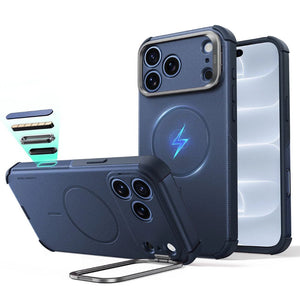 ESR Cyber Tough magnetic Navy Blue case for iPhone 18 Pro with adjustable flex stand, 26-ft drop protection, and MagSafe compatibility in Qatar