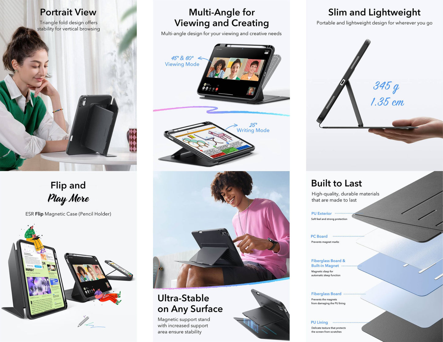 ESR Flip Magnetic Case for iPad 10/11 A16 with pencil holder and stand at Thabthaba Store Qatar.