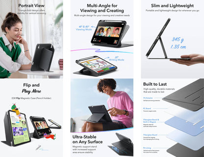 ESR Flip Magnetic Case for iPad 10/11 A16 with pencil holder and stand at Thabthaba Store Qatar.