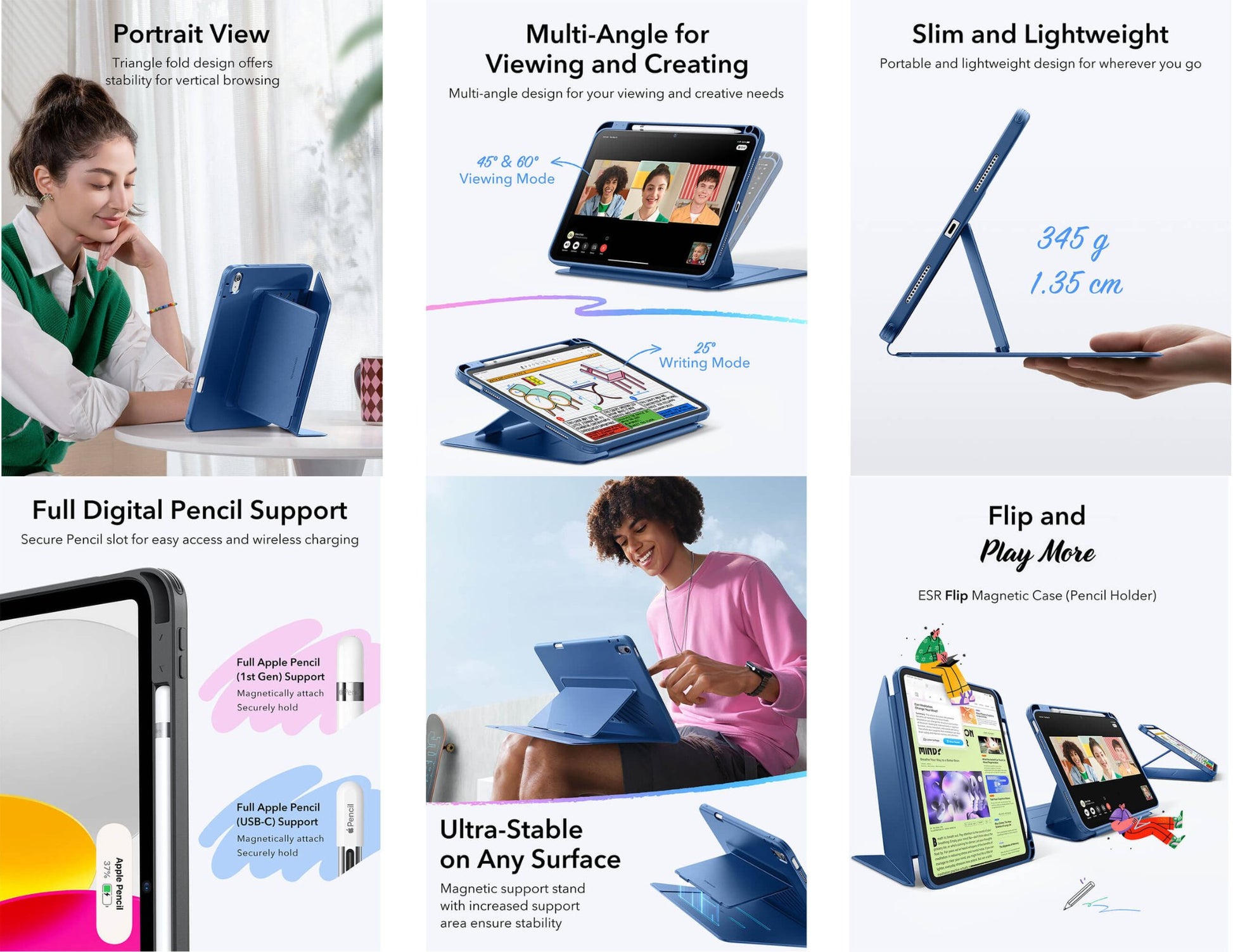 ESR Flip Magnetic Case for iPad 10/11 A16 with pencil holder and stand at Thabthaba Store Qatar.