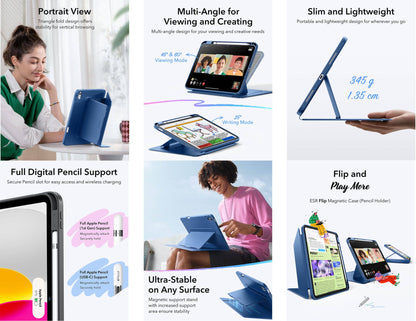 ESR Flip Magnetic Case for iPad 10/11 A16 with pencil holder and stand at Thabthaba Store Qatar.