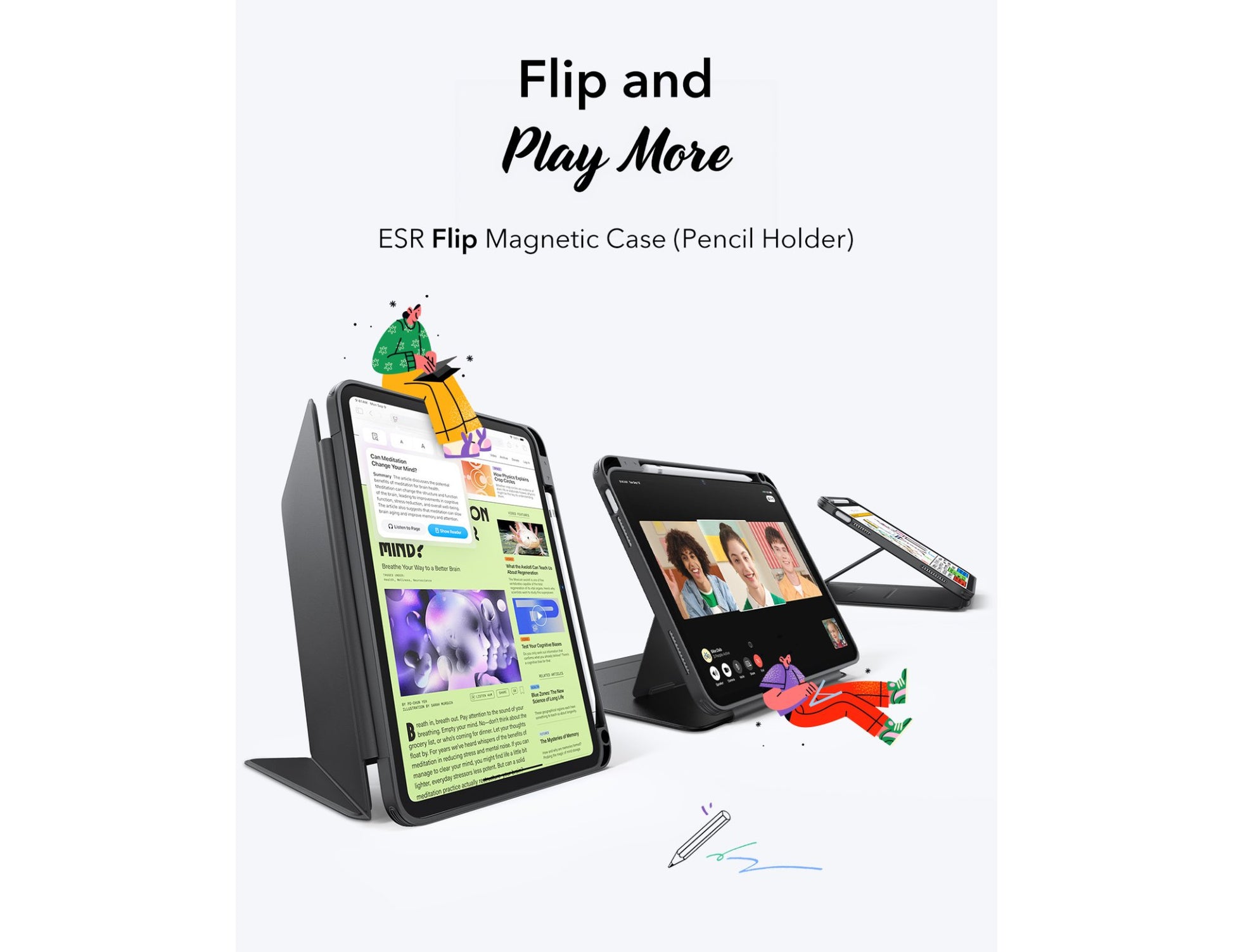 ESR Flip Magnetic Case Pencil Holder with stands for iPad 10/11 A16 at Thabthaba Store Qatar.