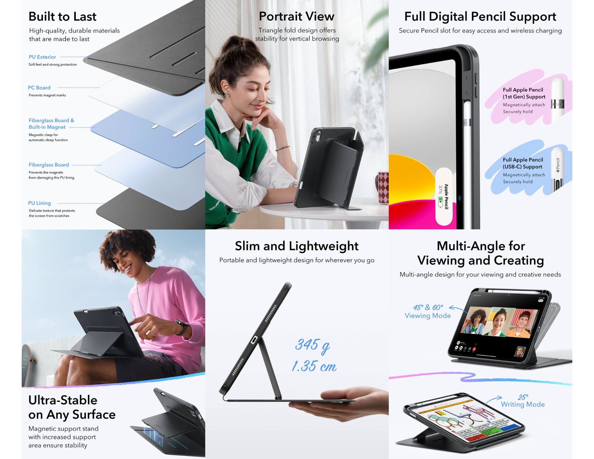 ESR Flip Magnetic Case Pencil Holder with stands for iPad 10/11 A16 at Thabthaba Store Qatar.