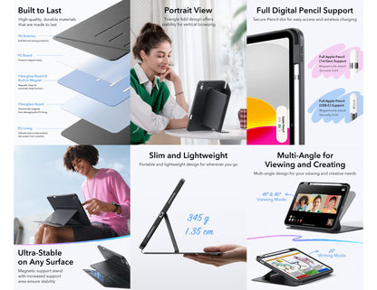 ESR Flip Magnetic Case Pencil Holder with stands for iPad 10/11 A16 at Thabthaba Store Qatar.