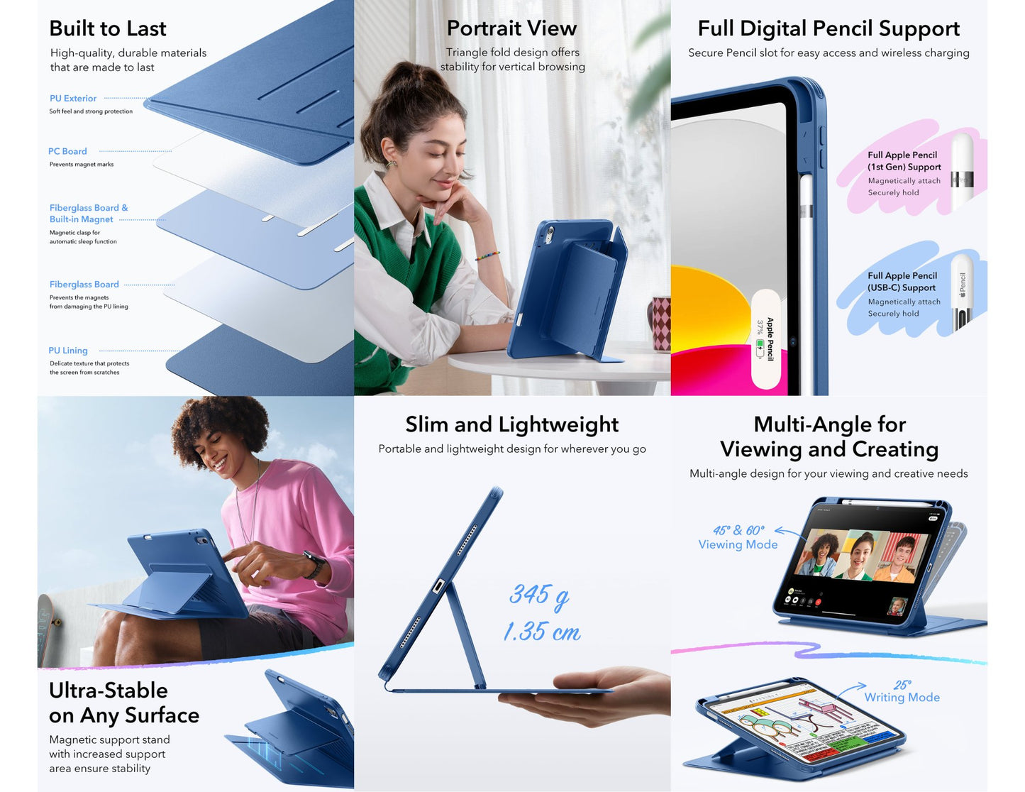 ESR Flip Magnetic Case Pencil Holder with stands for iPad 10/11 A16 at Thabthaba Store Qatar.