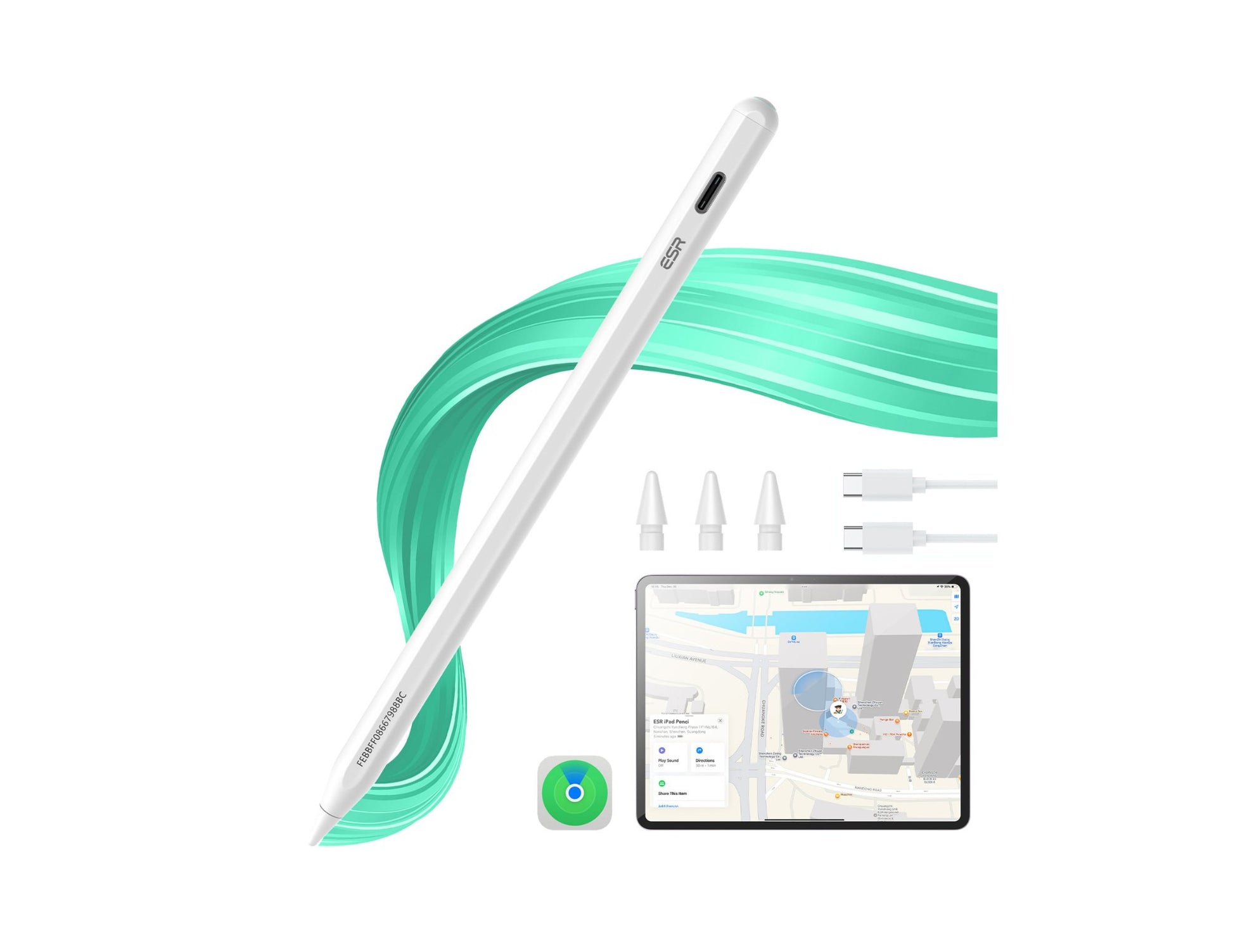 ESR Geo Digital Pencil White with Find My for iPad at Thabthaba Store Qatar.