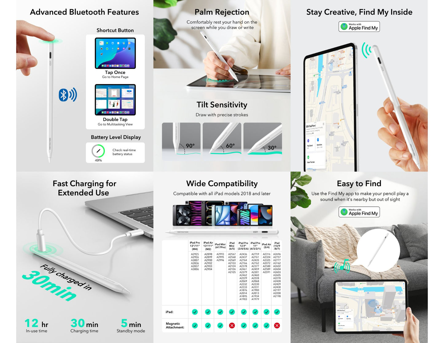ESR Geo Digital Pencil White with Find My for iPad at Thabthaba Store Qatar.