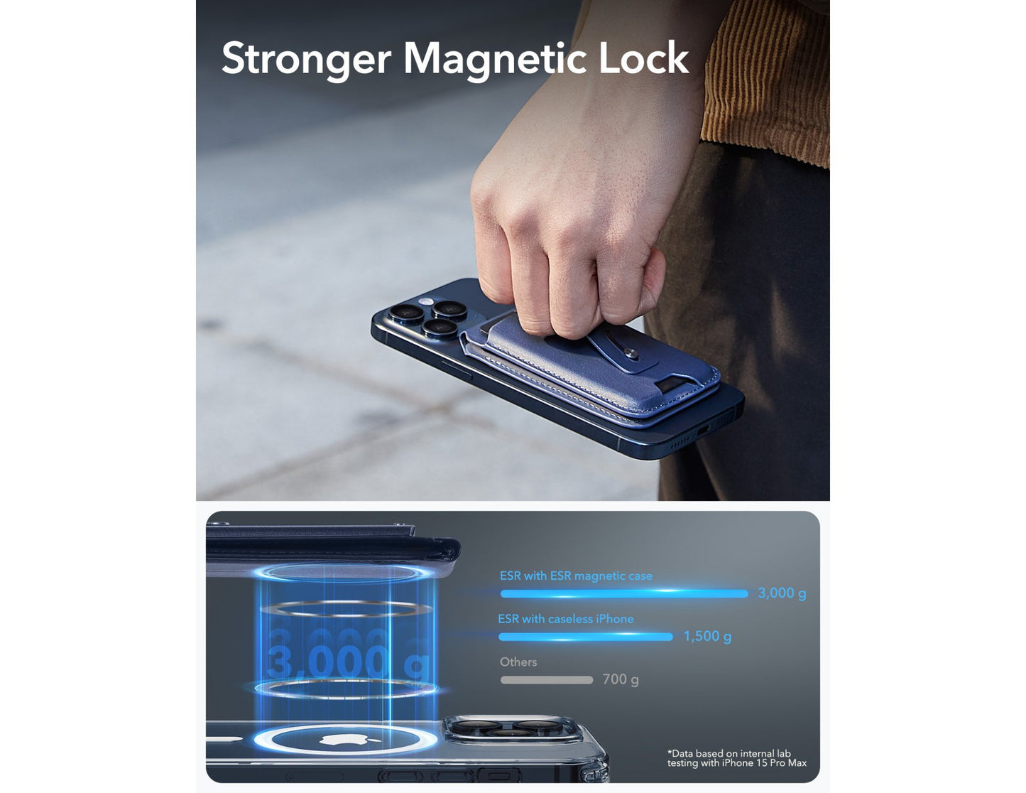 ESR HaloLock Geo Wallet Stand with grip and Find My for MagSafe at Thabthaba Store Qatar.