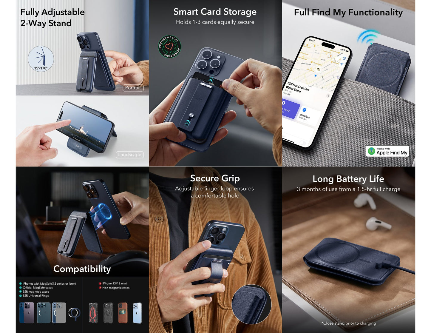 ESR HaloLock Geo Wallet Stand with grip and Find My for MagSafe at Thabthaba Store Qatar.