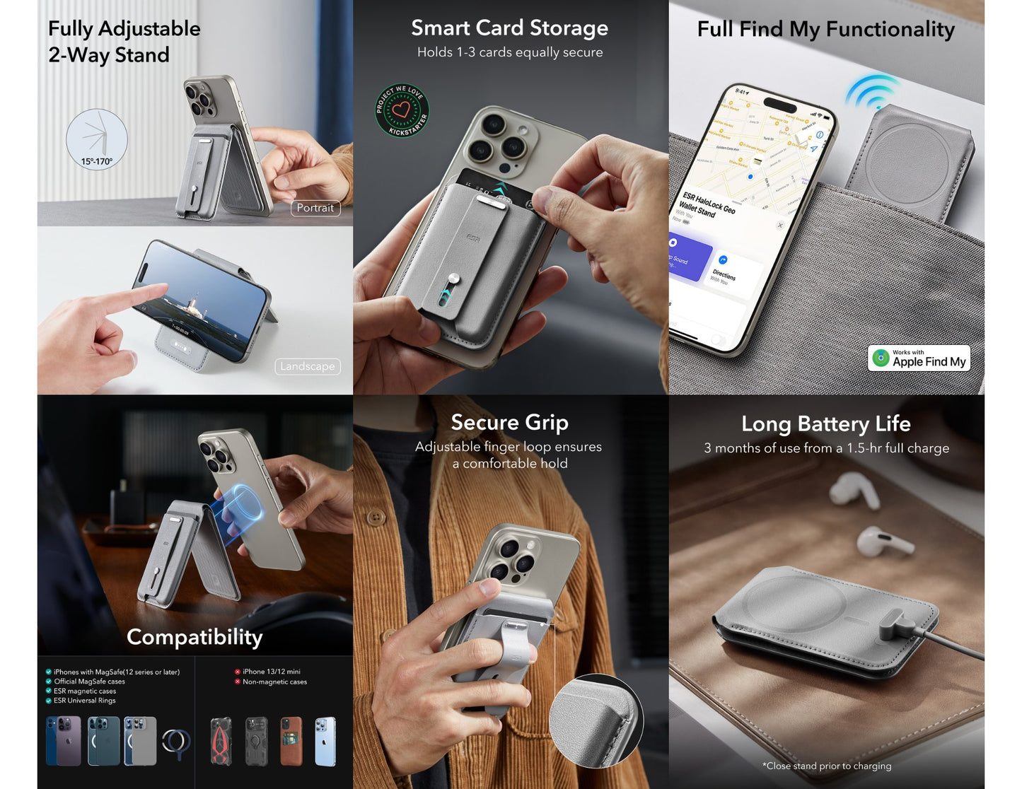 ESR HaloLock Geo Wallet Stand with grip and Find My for MagSafe at Thabthaba Store Qatar.