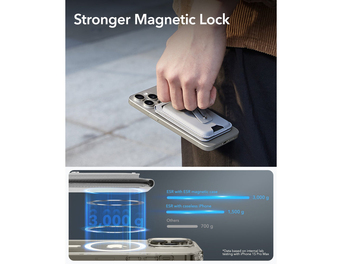 ESR HaloLock Geo Wallet Stand with grip and Find My for MagSafe at Thabthaba Store Qatar.