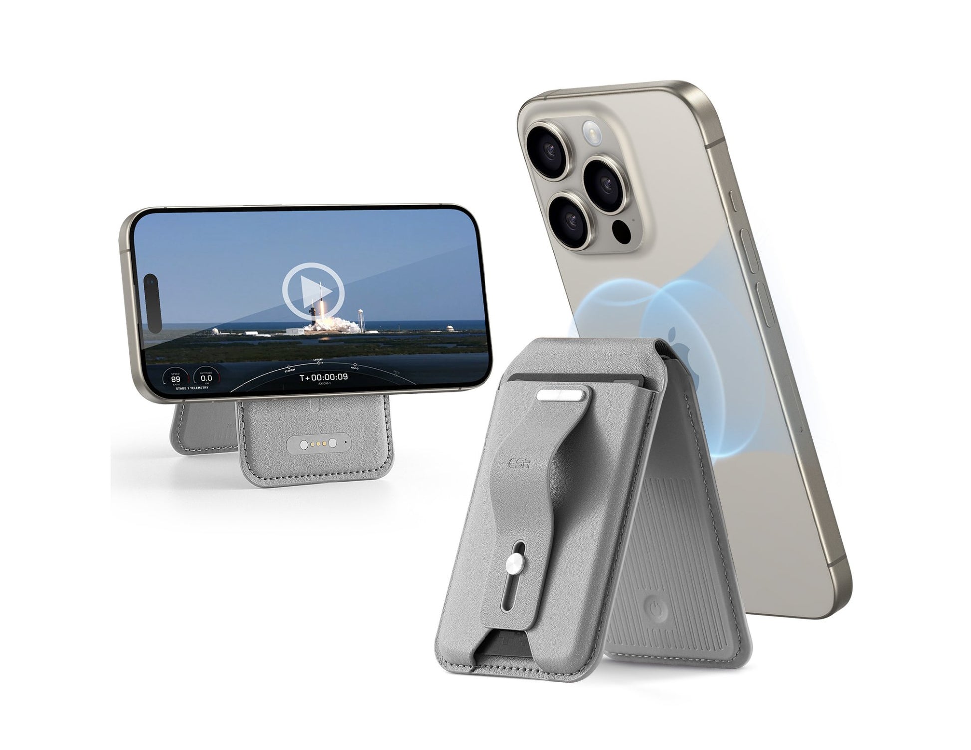 ESR HaloLock Geo Wallet Stand with grip and Find My for MagSafe at Thabthaba Store Qatar.