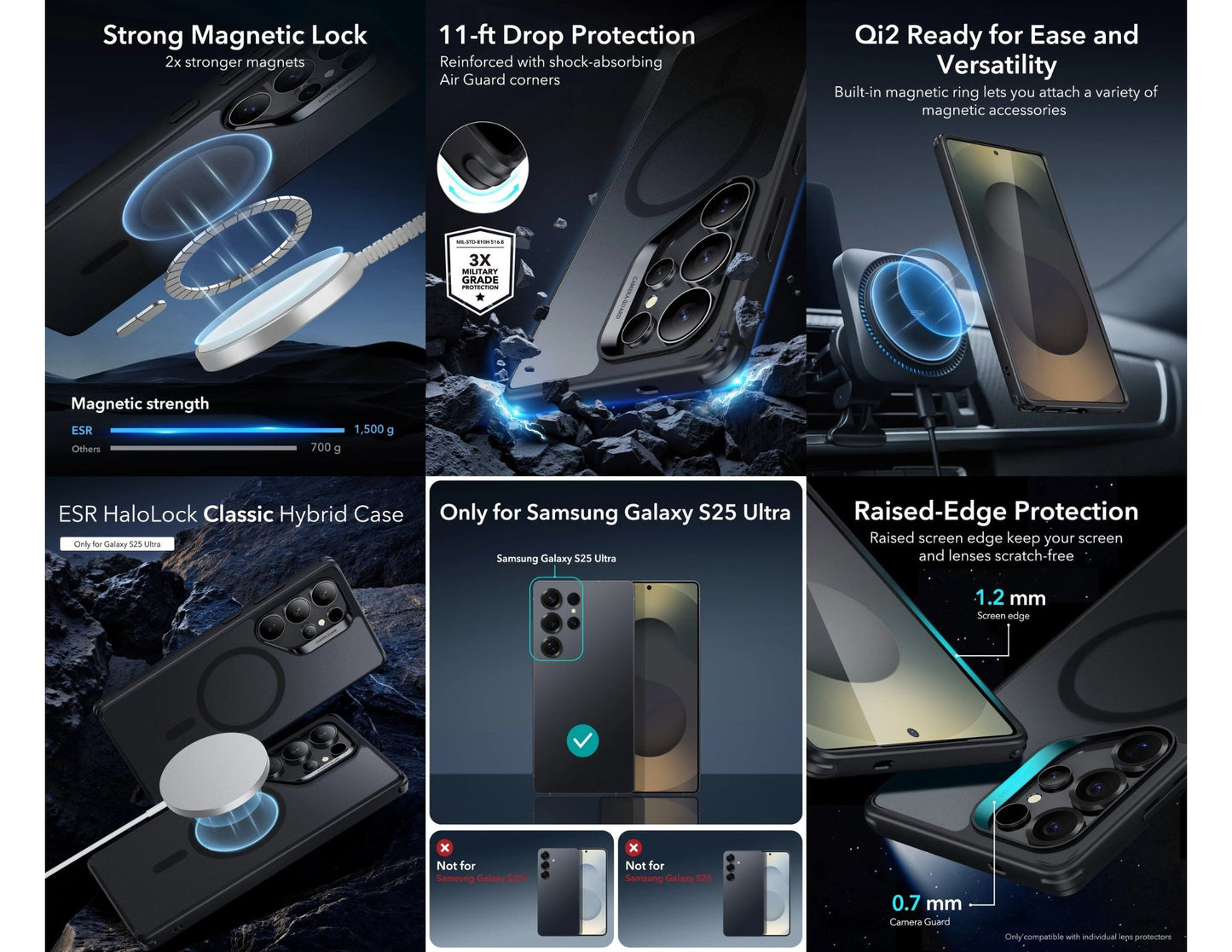 ESR Hybrid HaloLock Case Samsung Galaxy S25 Ultra 11ft drop protection magnetic ring Qatar