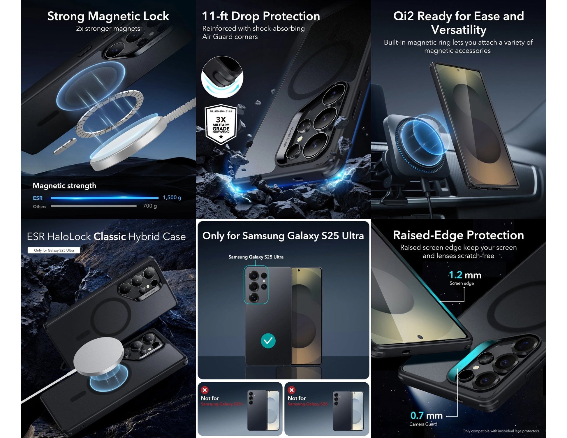 ESR Hybrid HaloLock Case Samsung Galaxy S25 Ultra 11ft drop protection magnetic ring Qatar
