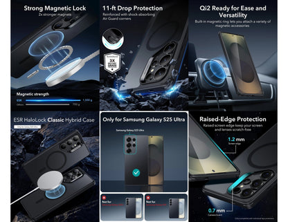 ESR Hybrid HaloLock Case Samsung Galaxy S25 Ultra 11ft drop protection magnetic ring Qatar