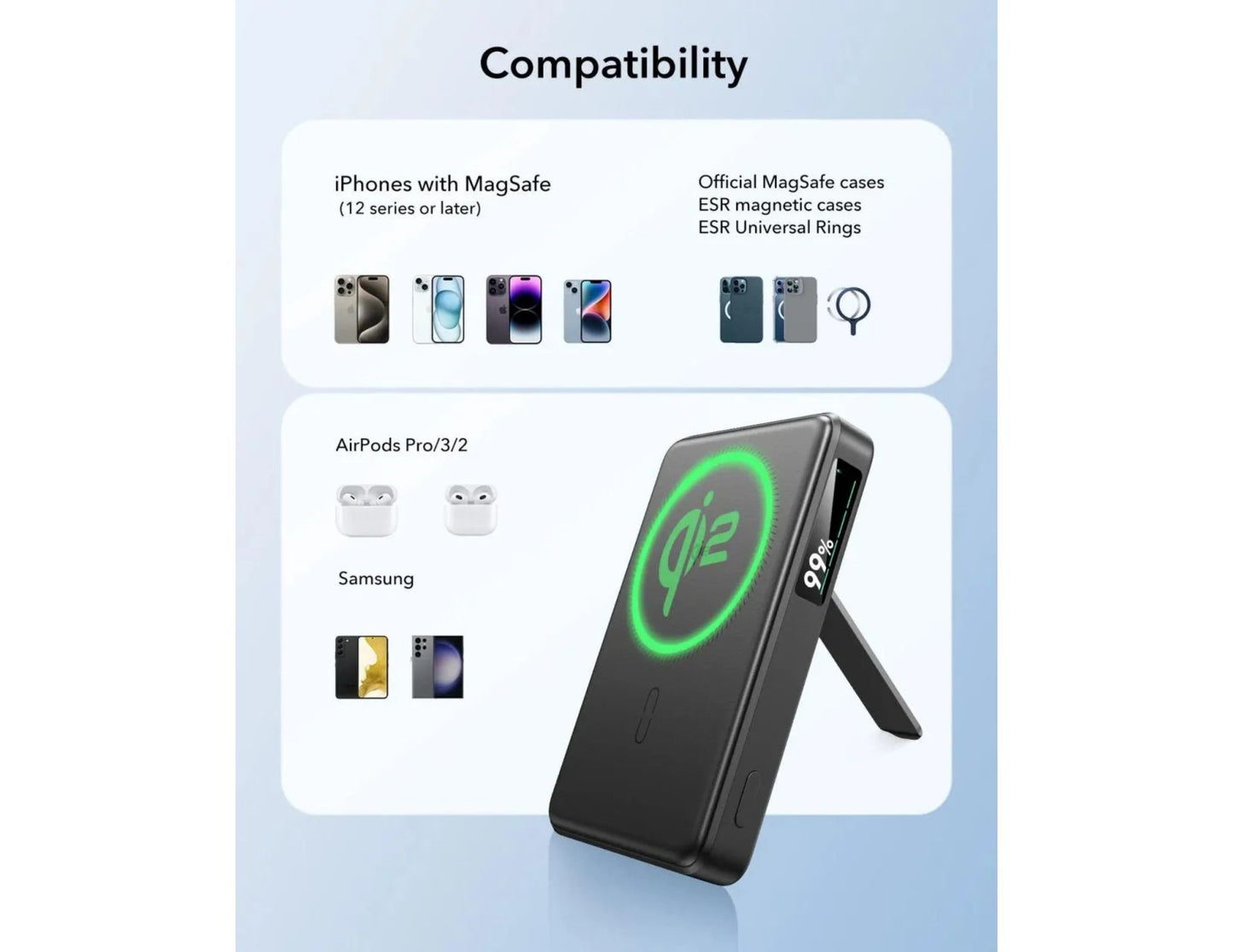 ESR Qi2 MagSlim Kickstand Power Bank 10,000mAh wireless charger black Qatar