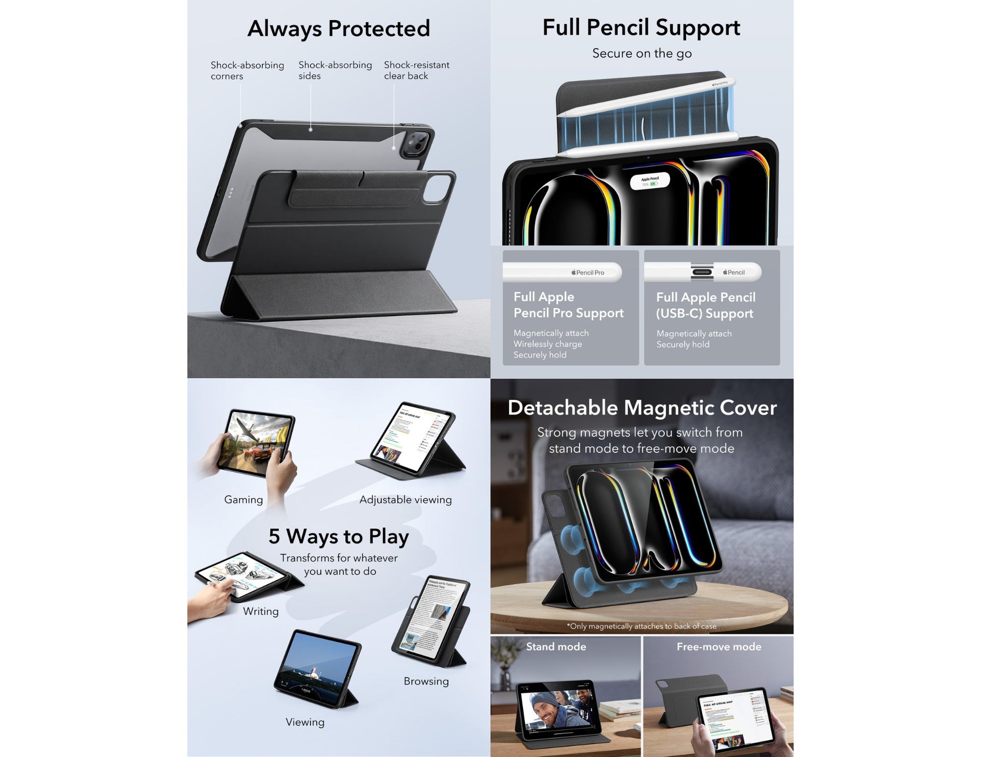 ESR Rebound Hybrid Case 360 detachable magnetic for iPad Pro 11 2024/2025 at Thabthaba Store Qatar.