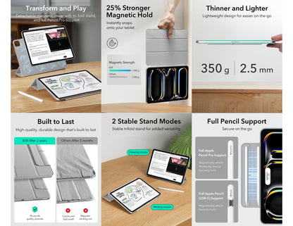 ESR Rebound Magnetic Case white for iPad Pro 13 2024/2025 with trifold stand at Thabthaba Store Qatar.
