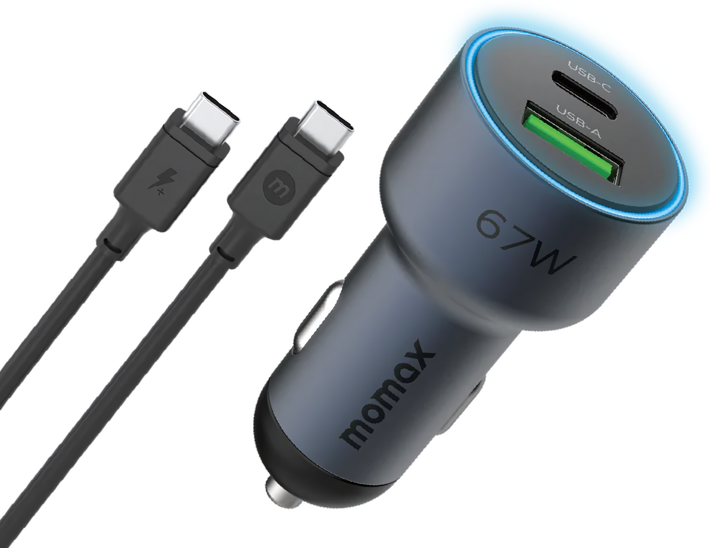 Momax MoVe | Dual-Port Car Charger + Charging Cable Type C to Type C (67W)