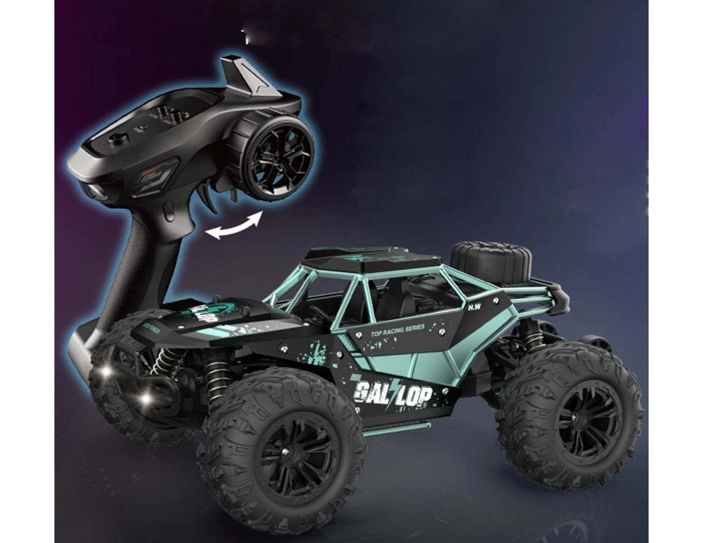 Gallopish Storm Pro HW8808-C 1:16 4WD off-road RC car with oversized tires and LED lights at Thabthaba Store Qatar.