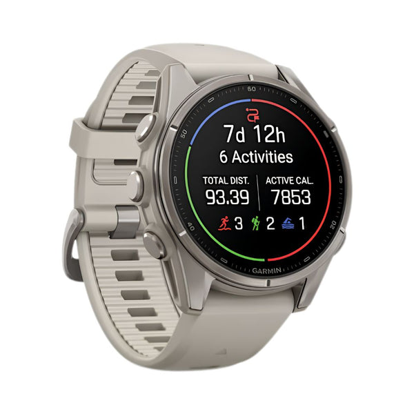 Garmin fēnix 9 43mm Titanium smartwatch with Fog Grey Silicone Band and sapphire lens in Qatar