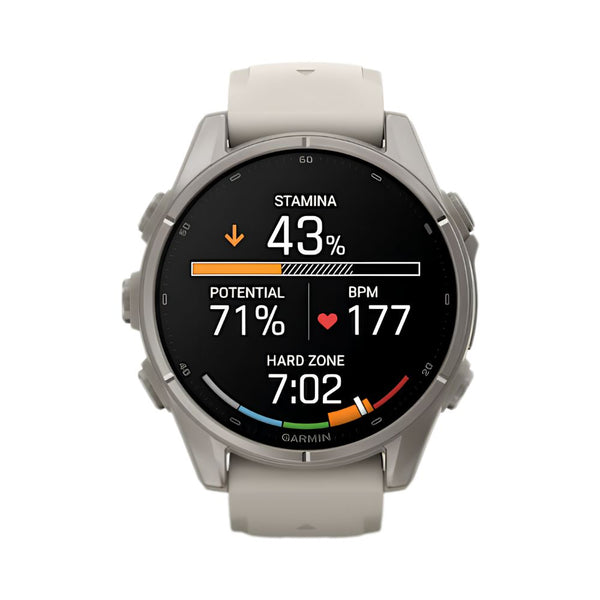 Garmin fēnix 9 43mm Titanium smartwatch with Fog Grey Silicone Band and sapphire lens in Qatar