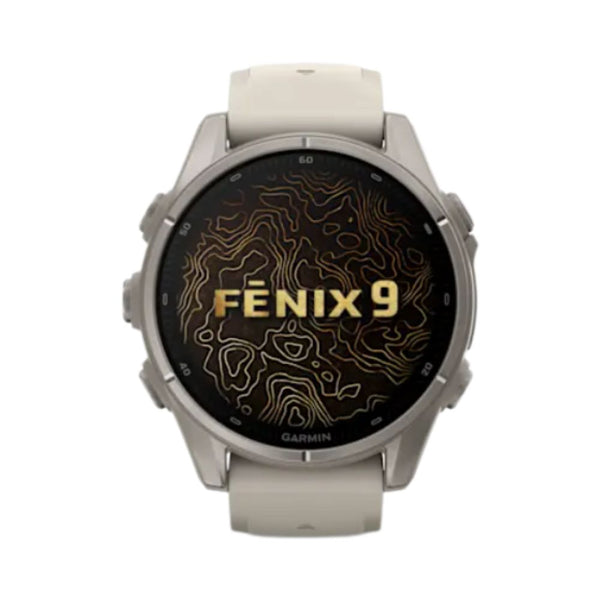 Garmin fēnix 9 43mm Titanium smartwatch with Fog Grey Silicone Band and sapphire lens in Qatar