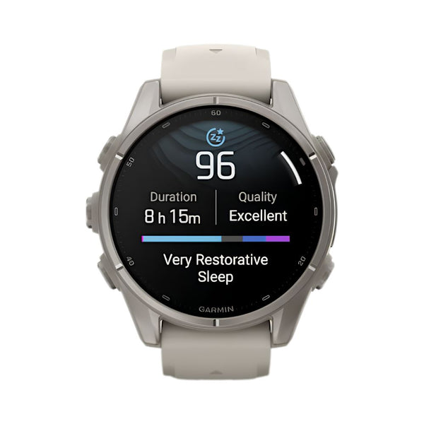 Garmin fēnix 9 43mm Titanium smartwatch with Fog Grey Silicone Band and sapphire lens in Qatar