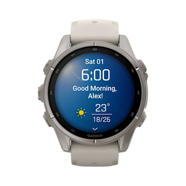 Garmin fēnix 9 43mm Titanium smartwatch with Fog Grey Silicone Band and sapphire lens in Qatar