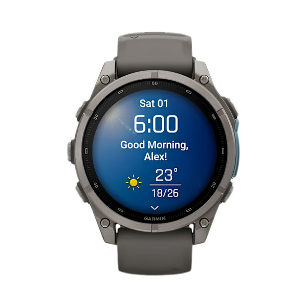Garmin fēnix 9 47mm Titanium smartwatch with Pebble Grey Silicone Band and sapphire lens in Qatar