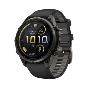 Garmin fēnix 9 Pro 47mm Carbon Gray DLC titanium GPS smartwatch with Black/Pebble Gray silicone band in Qatar